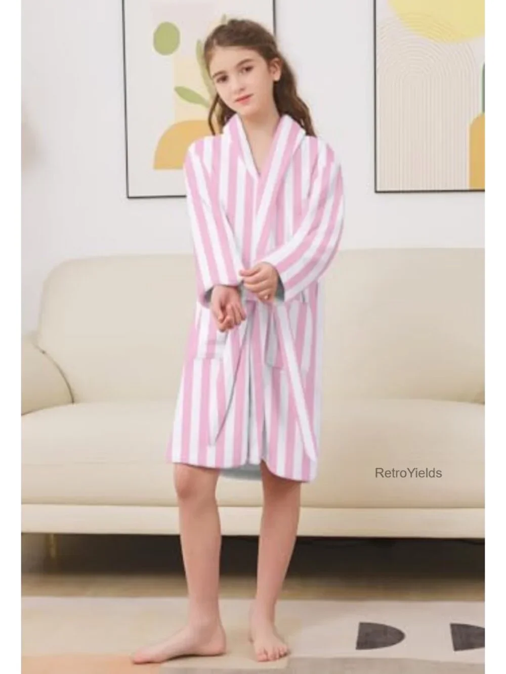 Kids Fleece Bathrobe Shawl Collar with Belt and Pockets Girls Boys 2-15